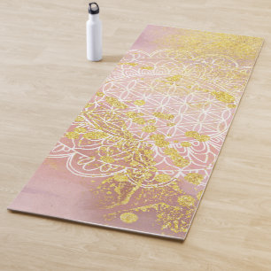 Tapete De Yoga Símbolo de Símbolo de Mandala Dourado rosa para 