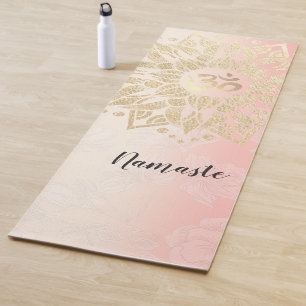 Tapete De Yoga Símbolo Mandala OM Dourado Instrutor de Meditação 