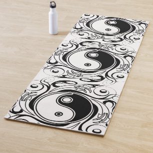 Tapete De Yoga Símbolo Yin & Yang Preto e Branco Estilo Tatuagem