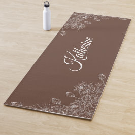 Tapete De Yoga Simple Modern Floral Script Name Brown Lotus 
