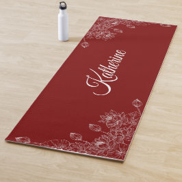Tapete De Yoga Simple Modern Floral Script Name Burgundy Lotus 