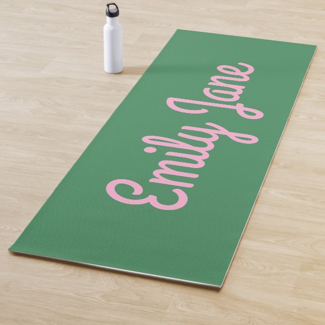 Tapete De Yoga Simples e Fofo Rosa e Verde Personalizado com Letr (In Situ)