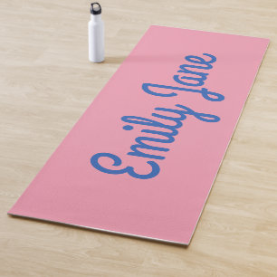 Tapete De Yoga Simples Personalizado Azul e Rosa Fofo
