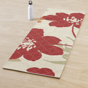 Tapete De Yoga Sombras florais em vermelho e em alaranjado