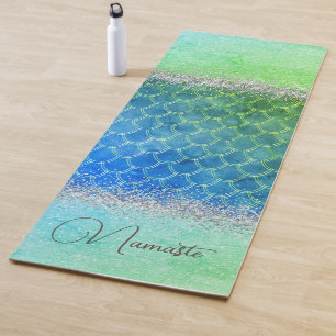 Tapete De Yoga Sonho Azul Sereia Verde Sereia Glittery Bling