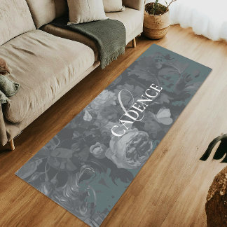 Tapete De Yoga Soothing Slate Green Floral Monogram Chic