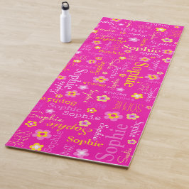 Tapete De Yoga Sophie flores nome yoga mat tipográfico rosa