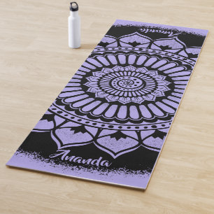 Tapete De Yoga Spirals Dots Flores Lavanda Black Henna Mandala