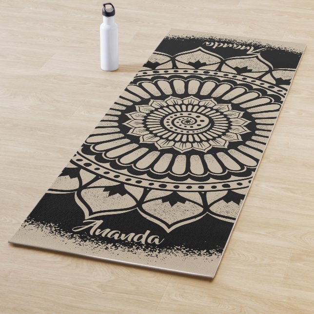 Tapete De Yoga Spirals Dots Flores Negras Tan Henna Mandala (In Situ)
