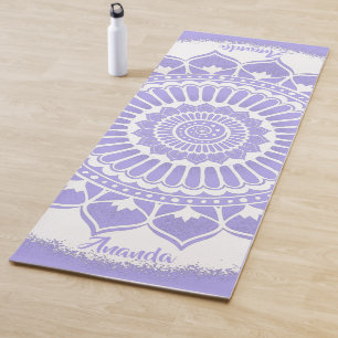 Tapete De Yoga Spirals Dots Flowers Lavanda White Henna Mandala