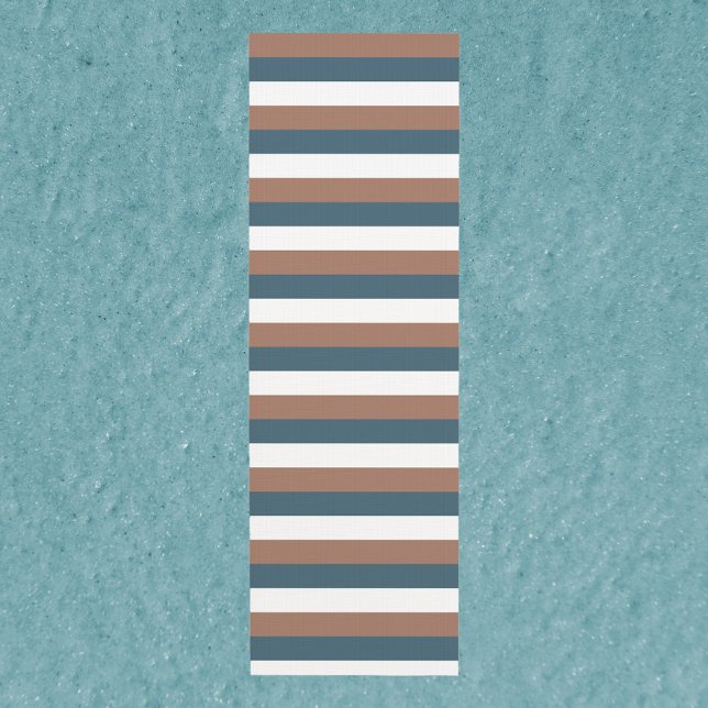 Tapete De Yoga Stripe Padrão de Teal Marrom Branco (A yoga mat with mocha brown, teal and white stripes)