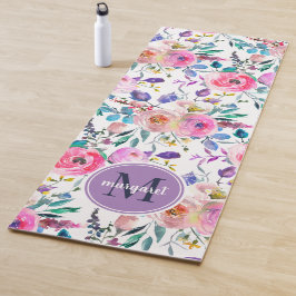 Tapete De Yoga Sunrise Boho Floral Puro e Monograma Branco