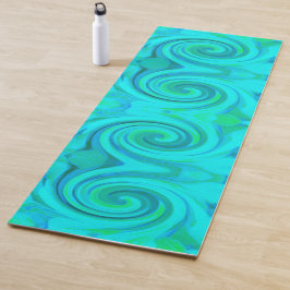 Tapete De Yoga Supressão de Arte Líquida de Abstrato Azul Groovy