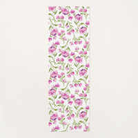 Tapis de Yoga com Flores em Aquarela Rosa