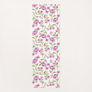 Tapete De Yoga Tapis de Yoga com Flores em Aquarela Rosa