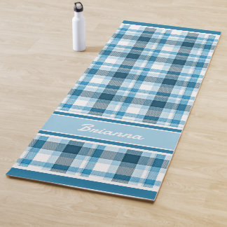 Tapete De Yoga Tartan Xadrez Branco Azul-claro-escuro personaliza