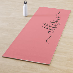 Tapete De Yoga Tatames de Yoga com Tipografia Rosa Minimalista No