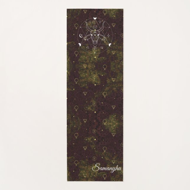 Tapete De Yoga Taurus Sinal Zodiac Oriental Purple Dourada Flor (Frente)