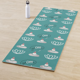 Tapete De Yoga Teal do Padrão do Lotus Branco Gnomo Buns & Puns "