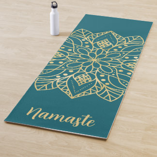 Tapete De Yoga Teal Green e Dourado Nome Personalizado da Flor Ma