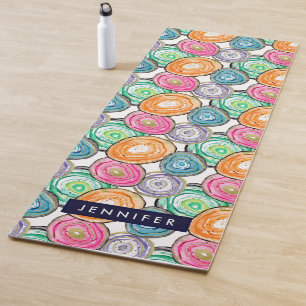 Tapete De Yoga Teste padrão alaranjado verde cor-de-rosa bonito
