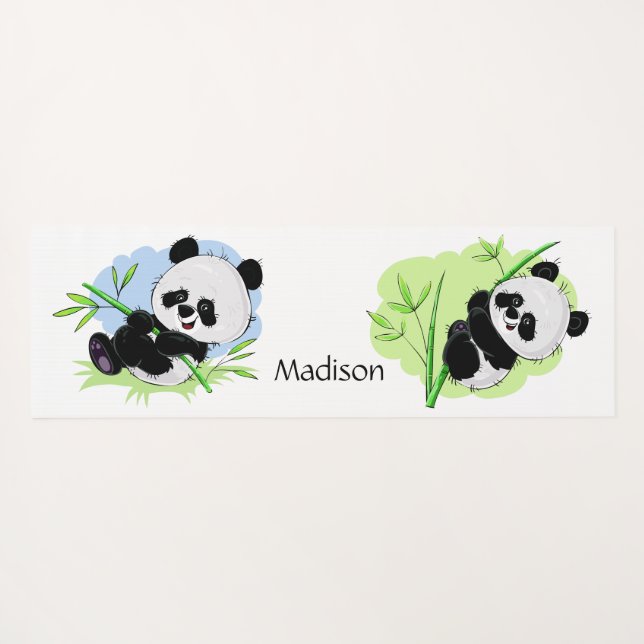 Tapete De Yoga Texto personalizado e ioga de cor dos Pandas (Verso (Horizontal))