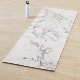 Tapete De Yoga Textura de mármore branco falso com nome personali