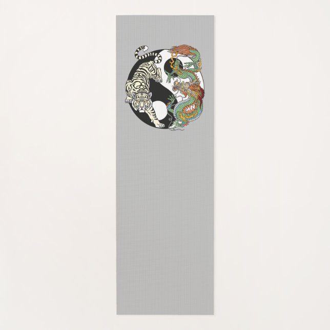 Tapete De Yoga Tigre branco versus dragão verde no yin yang yo (Frente)