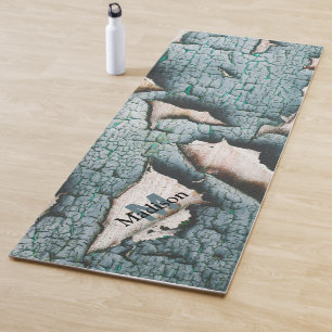 Tapete De Yoga Tinta verde azul antigo rústico madeira Monograma
