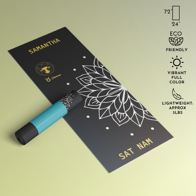 Tapete De Yoga Típica de Mandala Simples (preto e branco) Taurus (Mandala Typography Simple (Black and White) Taurus Yoga Mat)