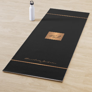 Tapete De Yoga Tiras simples e modernas de monograma em ouro negr
