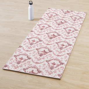Tapete De Yoga Torno Floral Gravado com Moinho e Barcos-Rosa