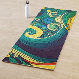 Tapete De Yoga Trabalho de arte de Ondas Hippie Coloridas abstrat
