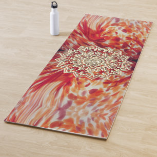 Tapete De Yoga traçados de abstrato de cor laranja de mandala
