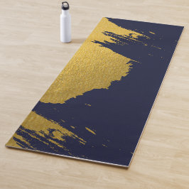 Tapete De Yoga Traços Dourados falsos com fundo azul Marinho