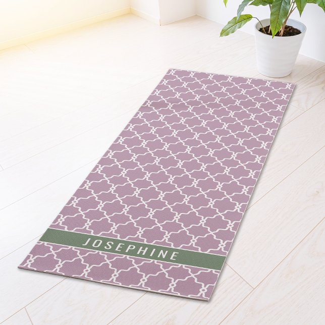 Tapete De Yoga Trellis de Lavanda e Verde Suave com Nome (Criador carregado)