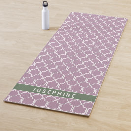 Tapete De Yoga Trellis de Lavanda e Verde Suave com Nome