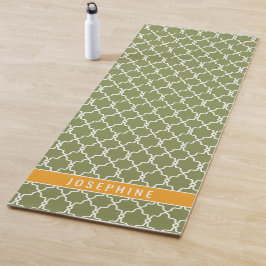 Tapete De Yoga Trellis de Verde e Laranja com Nome Personalizado