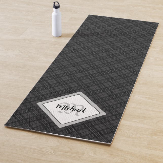 Tapete De Yoga Trendy Black White Tartan Personalize Monograma (In Situ)