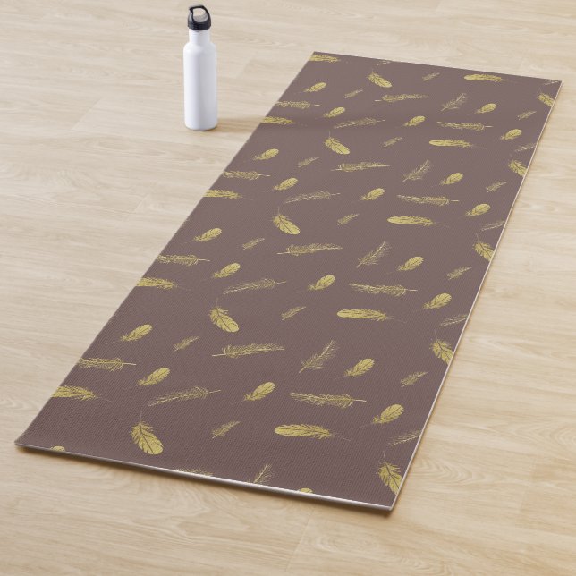 Tapete De Yoga Trendy Coffee Brown e Ouro Feather Yoga Mat (In Situ)