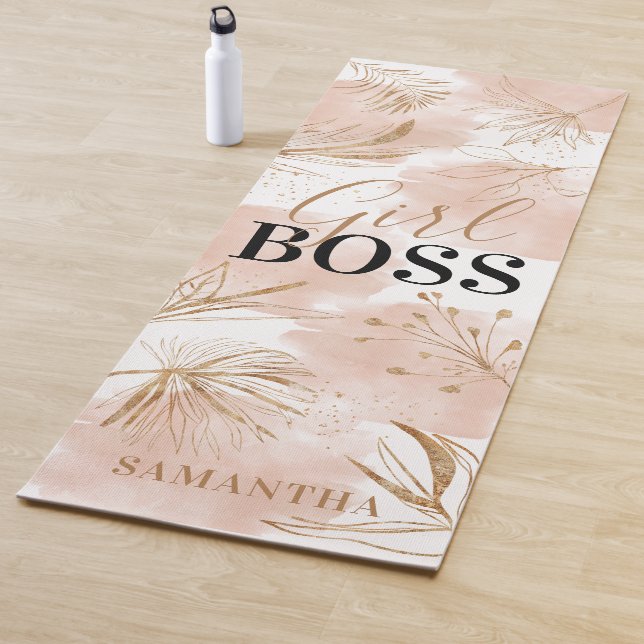 Tapete De Yoga Trendy Girly Pink e Dourado 'Girl Boss' personaliz (In Situ)