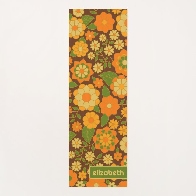 Tapete De Yoga Trendy Retro Floral Pattern Custom name block  (Frente)