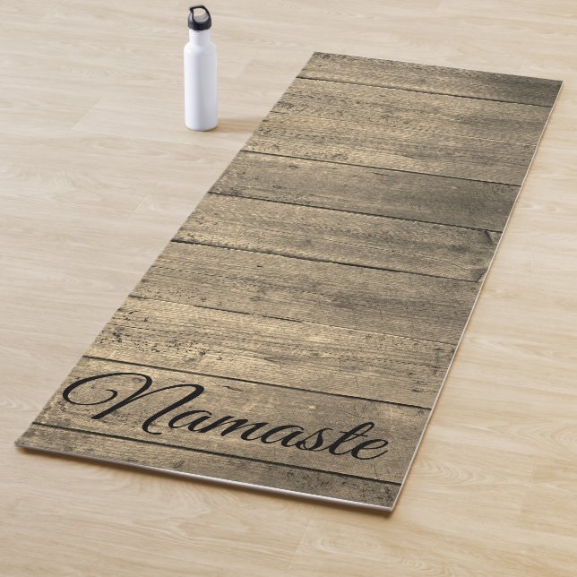 Tapete De Yoga Trendy Rustic Wood Namaste Personalizado (In Situ)