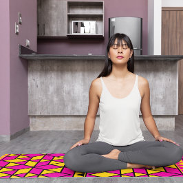 Tapete De Yoga triângulos amarelos rosa