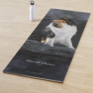 Tapete De Yoga Tricolor Rough Collie Dog Portrait on Black - Yoga