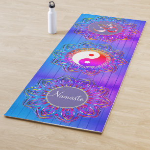 Tapete De Yoga Triple Hexagon Mandalas OM Símbolo Yin Yang Namast