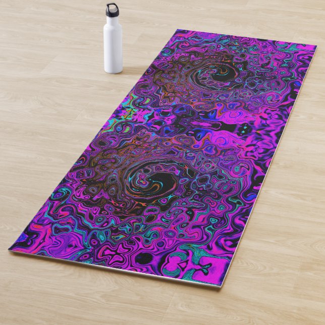 Tapete De Yoga Trippy Black and Magenta Retro Liquid Swirl (In Situ)