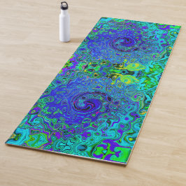 Tapete De Yoga Trippy Violet Blue Abstrato Retro Liquid Swirl