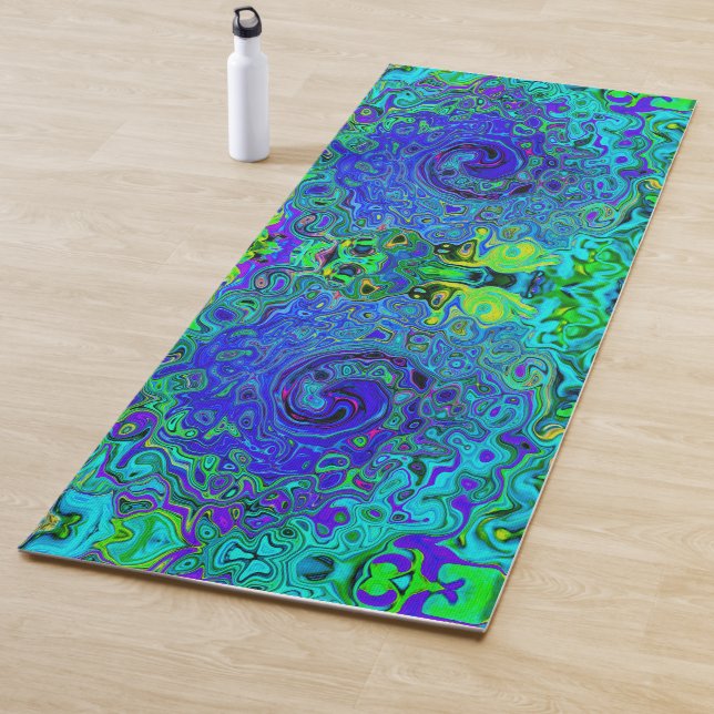 Tapete De Yoga Trippy Violet Blue Abstrato Retro Liquid Swirl (In Situ)