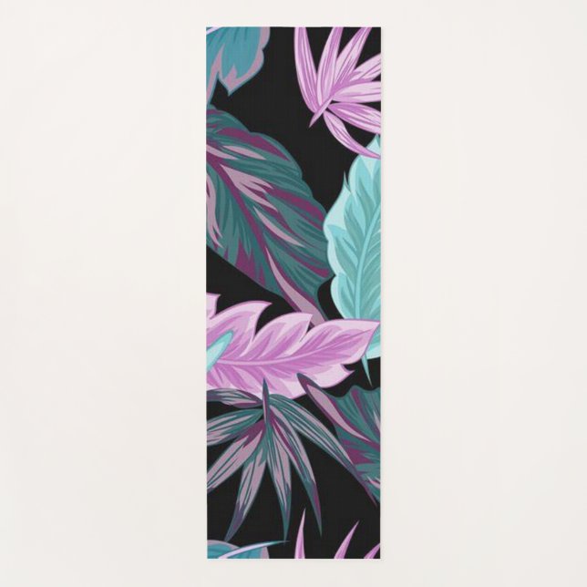 Tapete De Yoga Tropical Purple & Teal Botanical Leaves  (Frente)